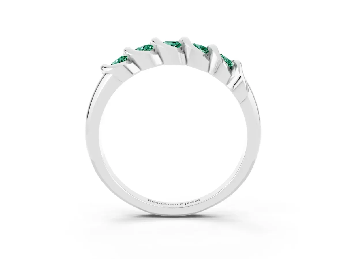 Round Green Sapphire Eternity Band with Twist Prong Setting Silver