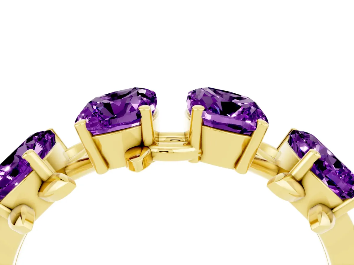 Emerald Cut Amethyst Prong-Set Half Eternity Band Yellow gold