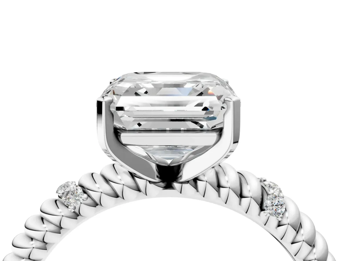 Asscher Cut Solitaire Twisted Band Prong Set Engagement Ring Platinum