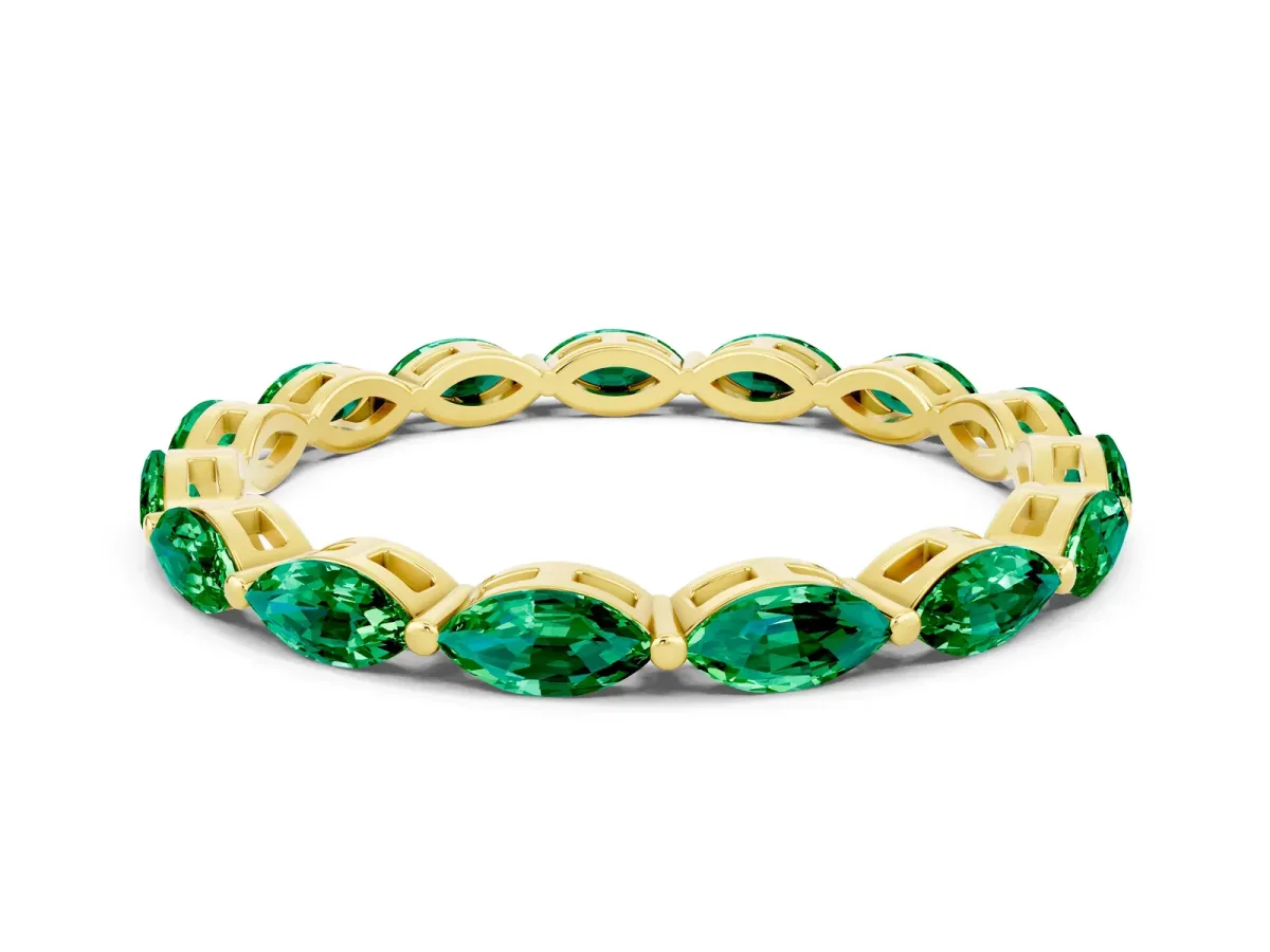 Marquise Emerald Eternity Band with U-Prong Setting Yellow gold