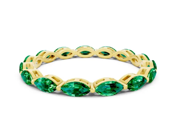 Marquise Emerald Eternity Band with U-Prong Setting Yellow gold