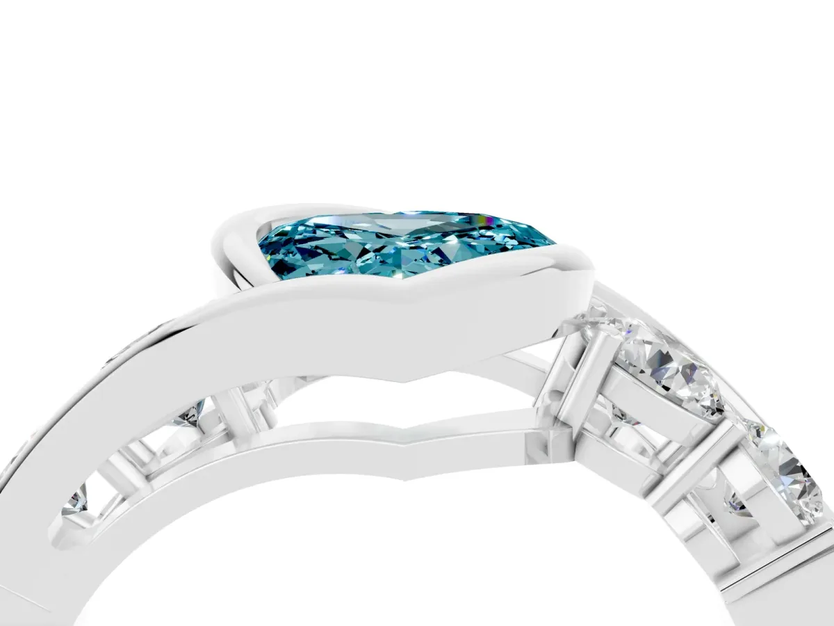 Bezel Set Heart Cut Blue Topaz Bypass Ring with Round Accents Silver