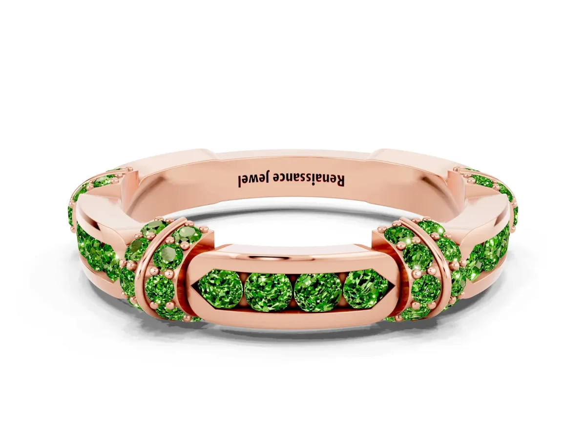 Pavé Round Peridot Link Band with Bezel Setting Rose gold
