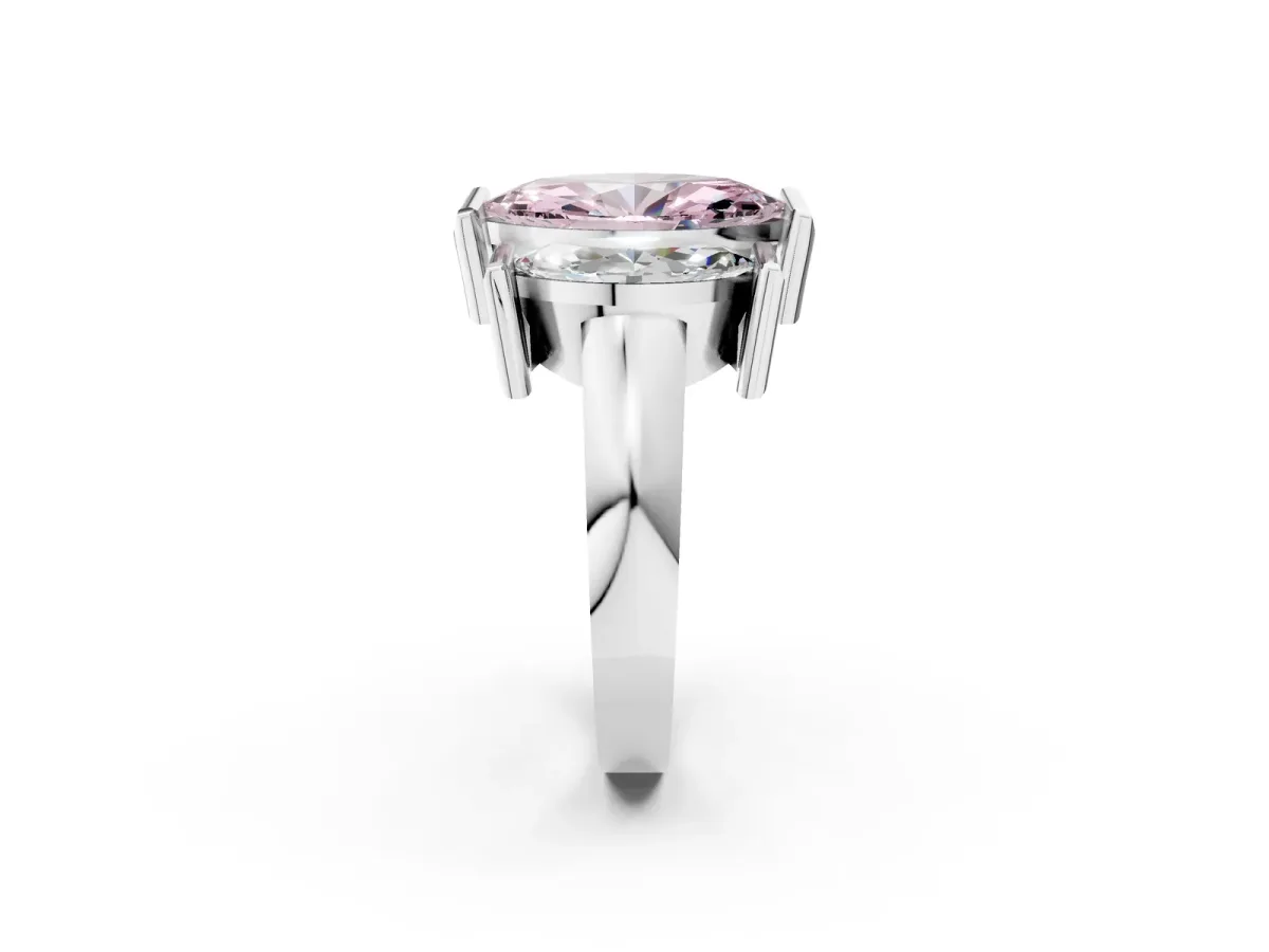 Fancy Pink Three Stone Marquise Cut Cut Channel Set Diamond Ring Silver