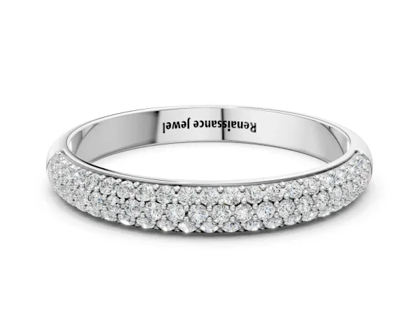 Three-Row Pave Round Diamond Eternity Band with Shared Prong Setting Platinum