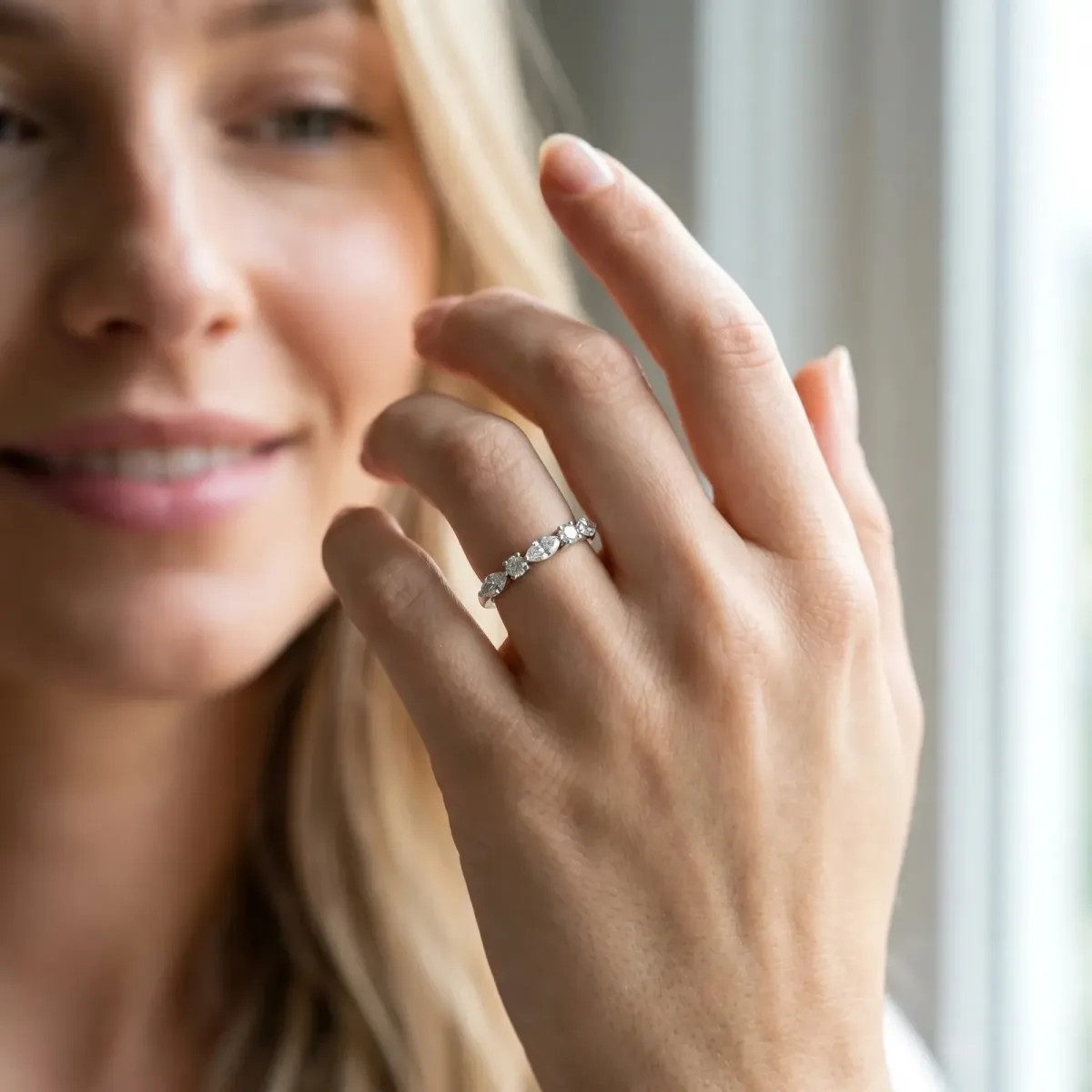 Prong Set Round Diamond Half-Eternity Band Platinum
