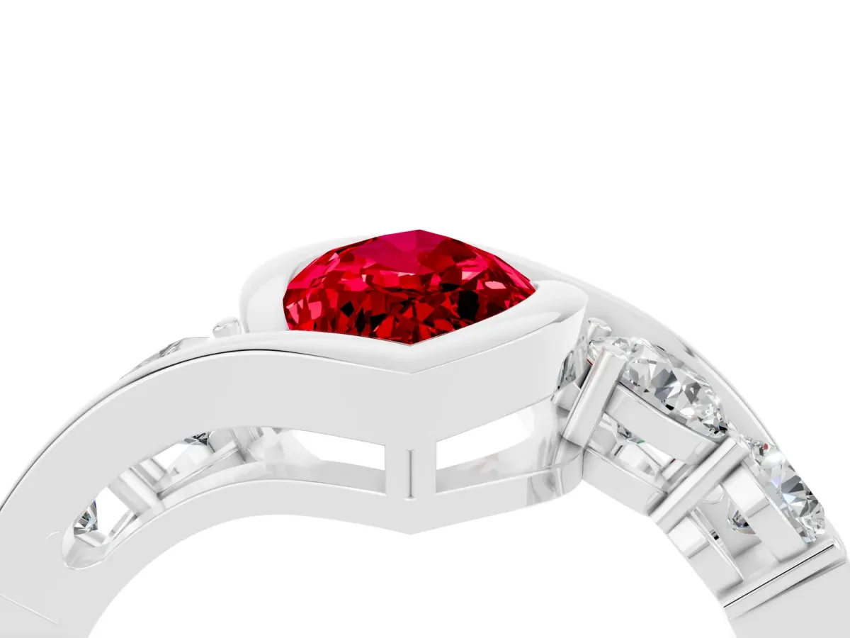 Bezel Set Marquise Cut Ruby Bypass Ring with Round Accents Platinum