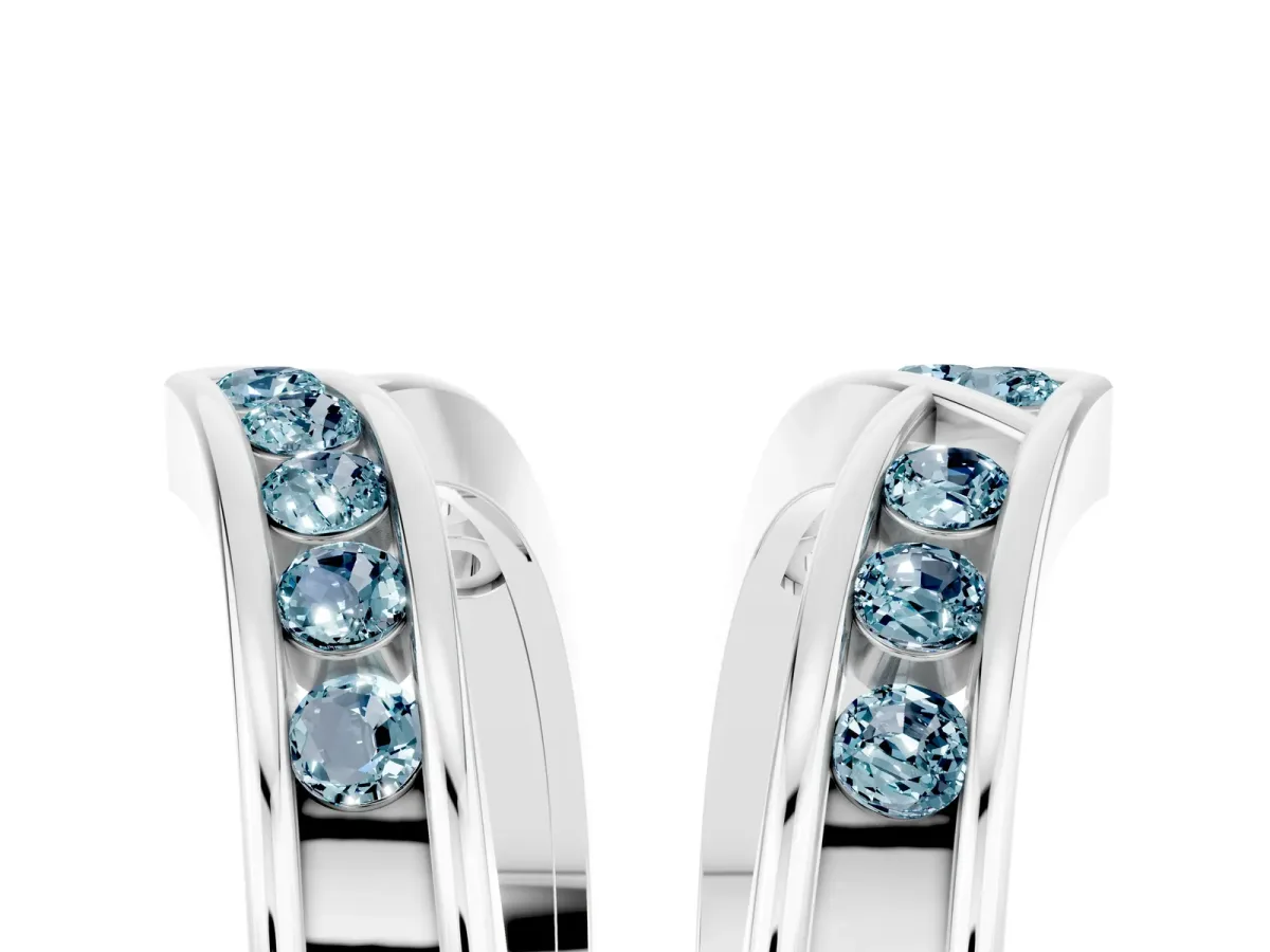 Round Aquamarine Channel-Set Chevron Band White gold