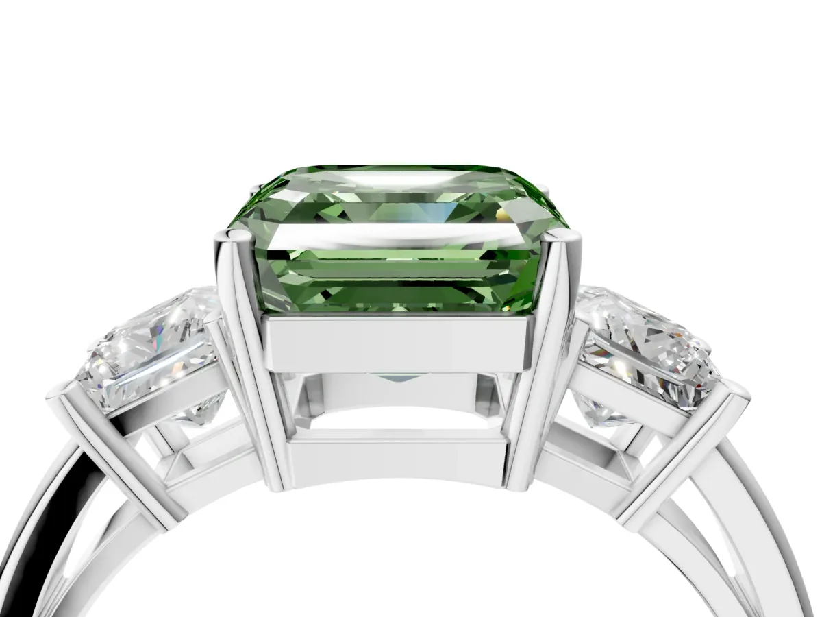 Fancy Green Three-Stone Asscher Cut Cut Solitaire Ring with Prong Setting Platinum