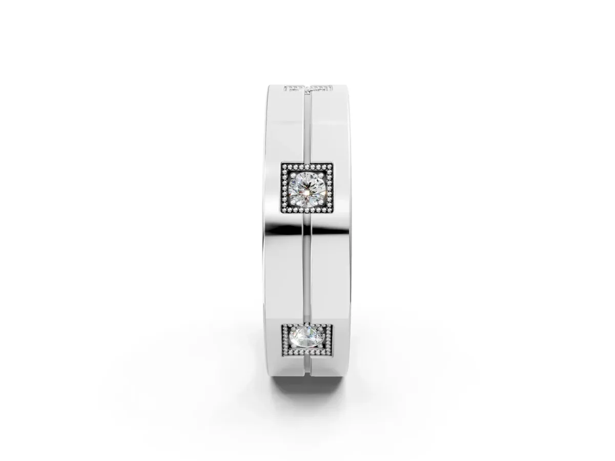 Round Diamond Square Station Mens Band Silver