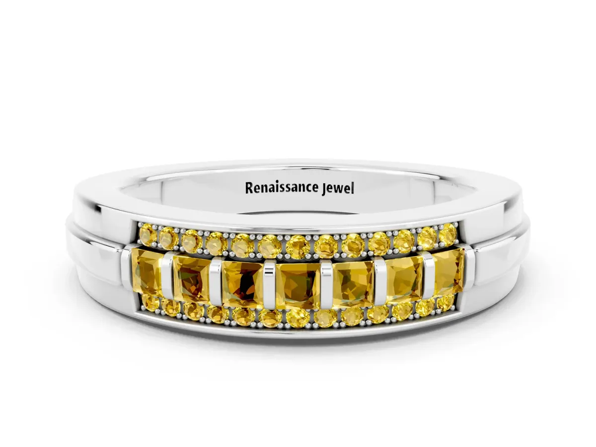Bar-Set Princess Cut Yellow Sapphire Pavé Band Platinum