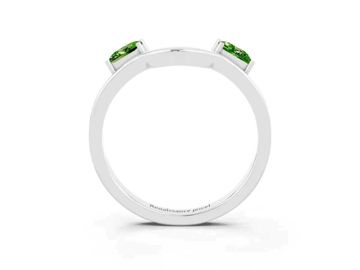 Princess Cut Peridot Two-Stone Open Band Ring with Four-Prong Setting White gold