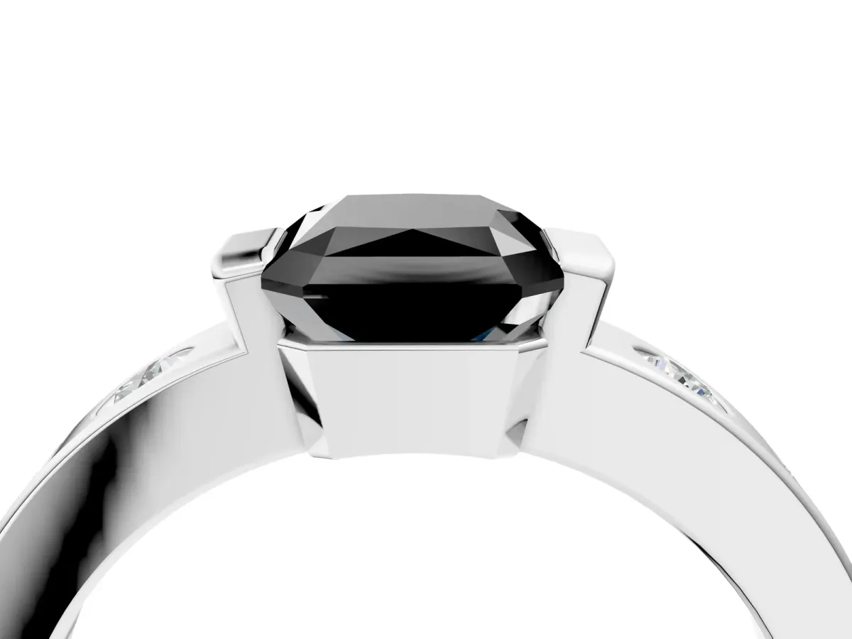Fancy Black Radiant Cut Brilliant Channel-Set Diamond Ring with Bezel Prong Setting Platinum