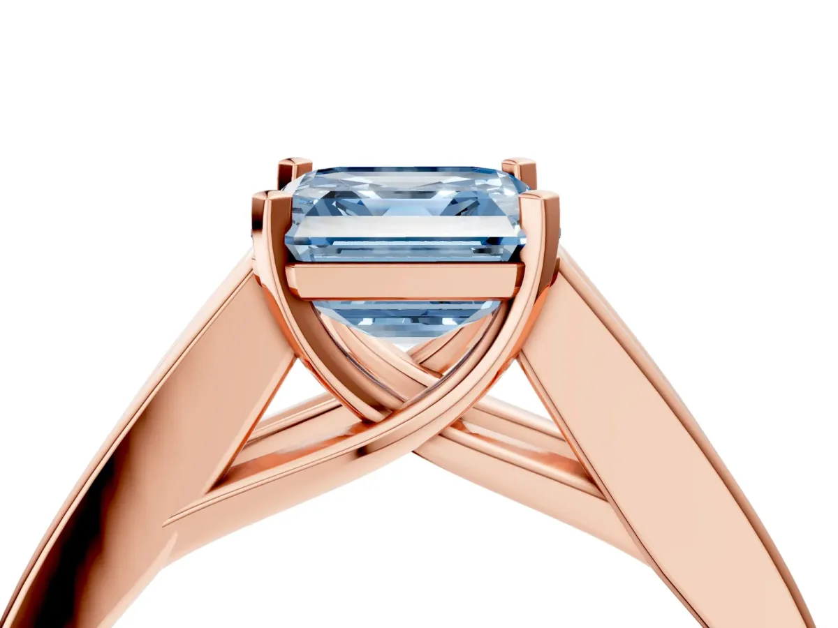 Fancy Blue Asscher Cut Cut Channel Set Solitaire Ring with Four-Prong Setting Rose gold