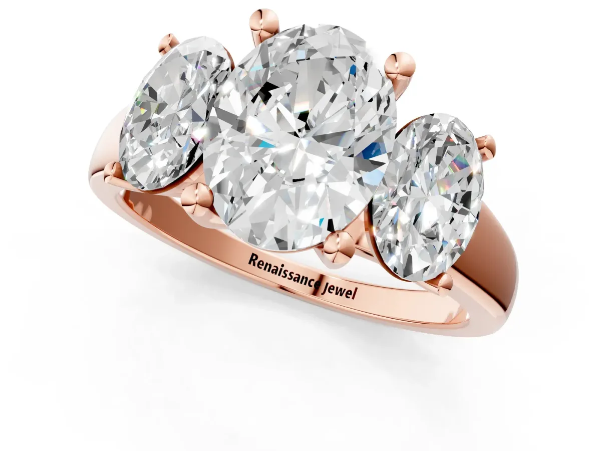 Three-Stone Oval Cut Cut Solitaire Ring with Classic Prong Setting Rose gold