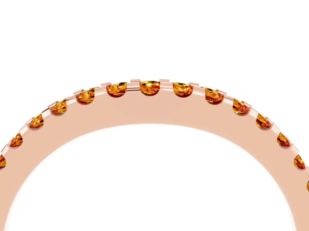Round Citrine Pavé Curved Wedding Band Rose gold