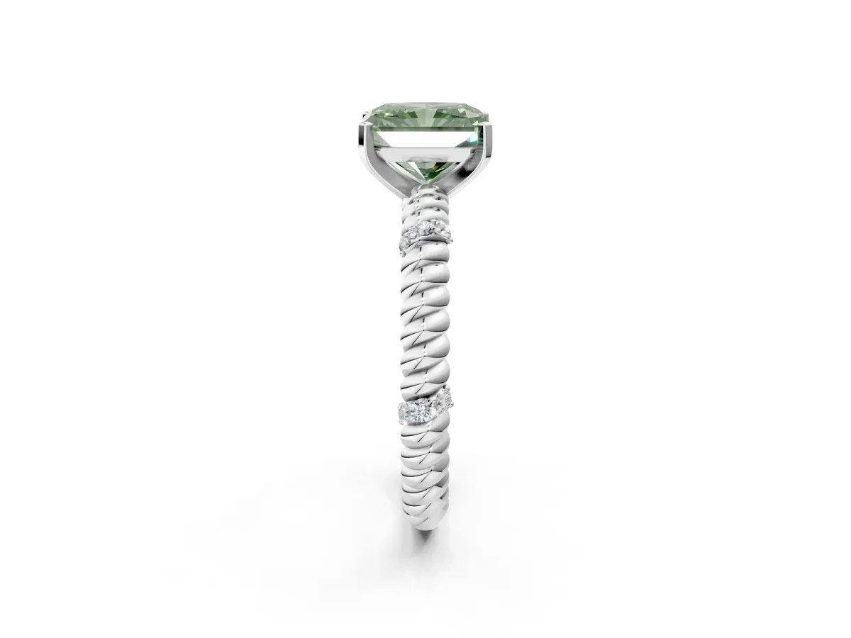 Fancy Green Radiant Cut Solitaire Twisted Band Prong Set Engagement Ring Silver