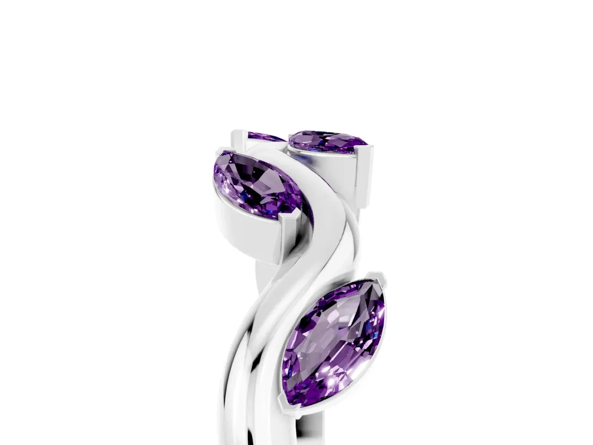 Marquise Amethyst Twisted Band with Prong Setting Silver
