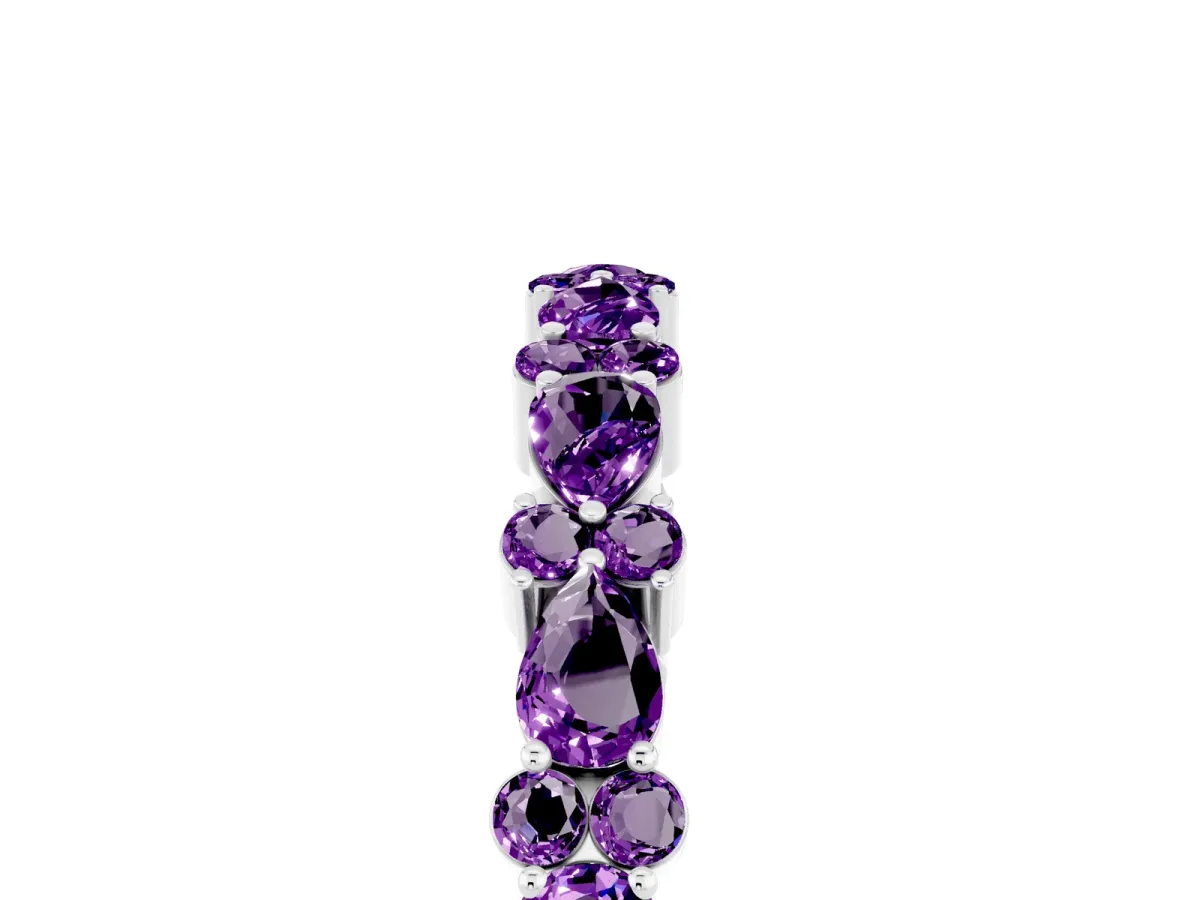 Pear and Round Amethyst Wedding Band Silver