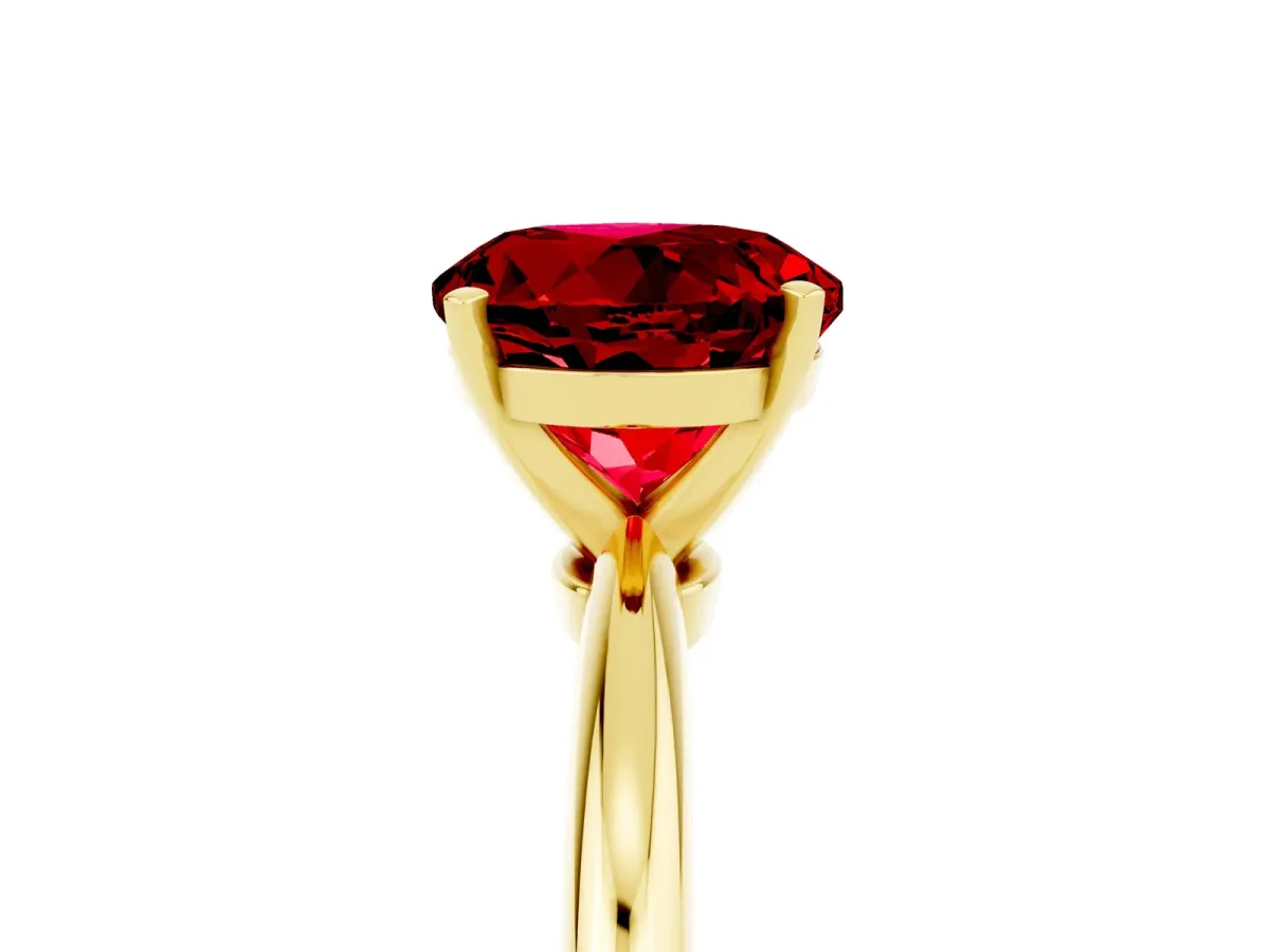 Round Cut Ruby Solitaire Ring with Six-Prong Setting and Classic Band Yellow gold