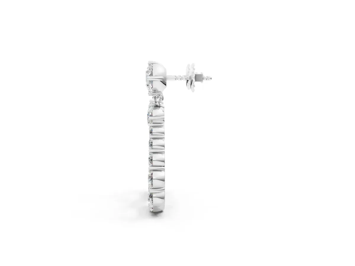 Round Cut Diamond Graduated Shared Prong Drop Earrings Silver