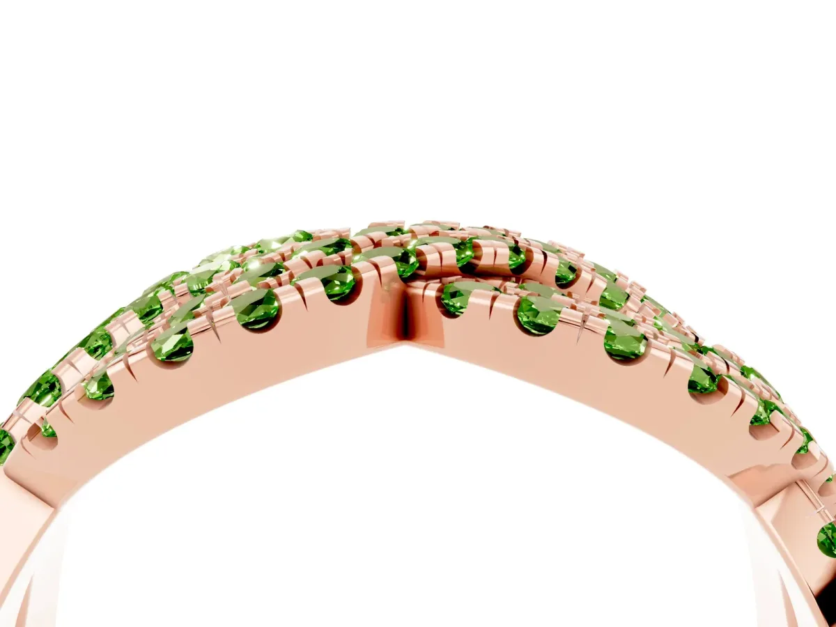 Pavé Round Peridot Infinity Twist Band with Shared Prong Setting Rose gold