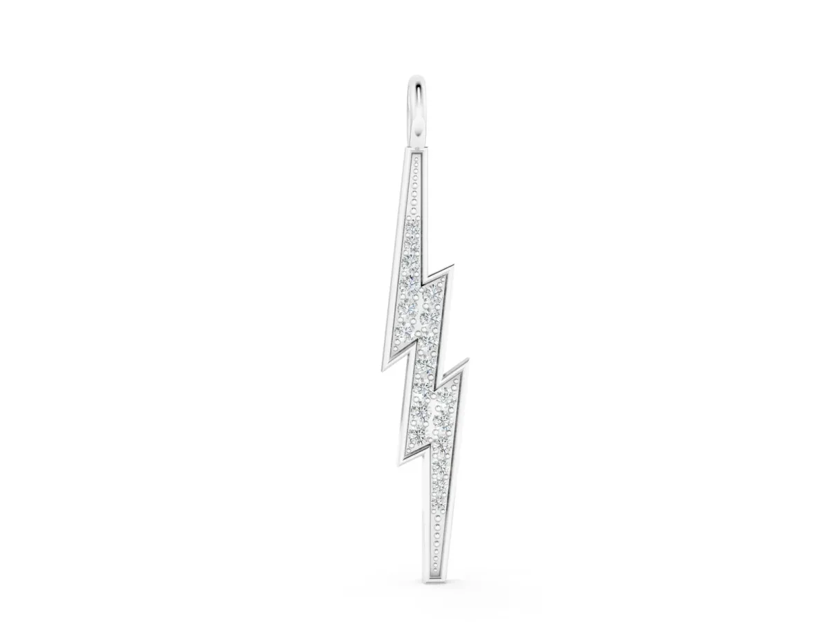 Pavé Set Lightning Bolt Pendant with Round Cut Stones White gold