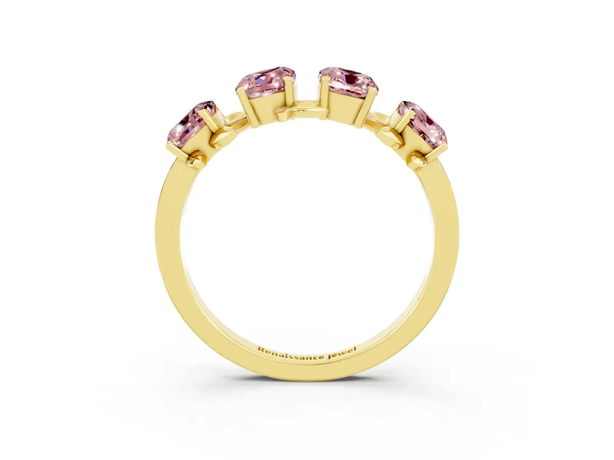 Emerald Cut Morganite Prong-Set Half Eternity Band Yellow gold