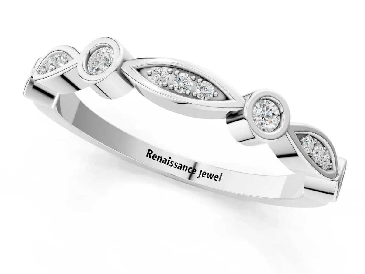 Bezel Set Marquise and Round Diamond Contour Band Platinum