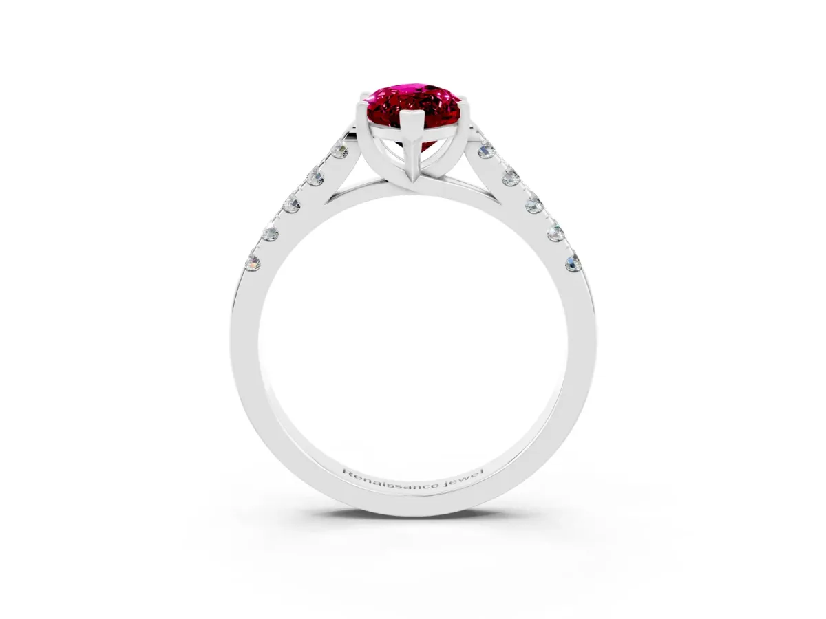 Marquise Cut Garnet Pavé Band Solitaire Ring with Prong Setting Silver