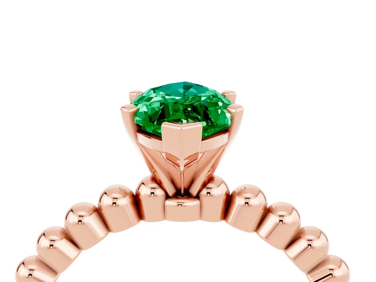 Marquise Cut Emerald Solitaire Ring with Beaded Band and Prong Setting Rose gold
