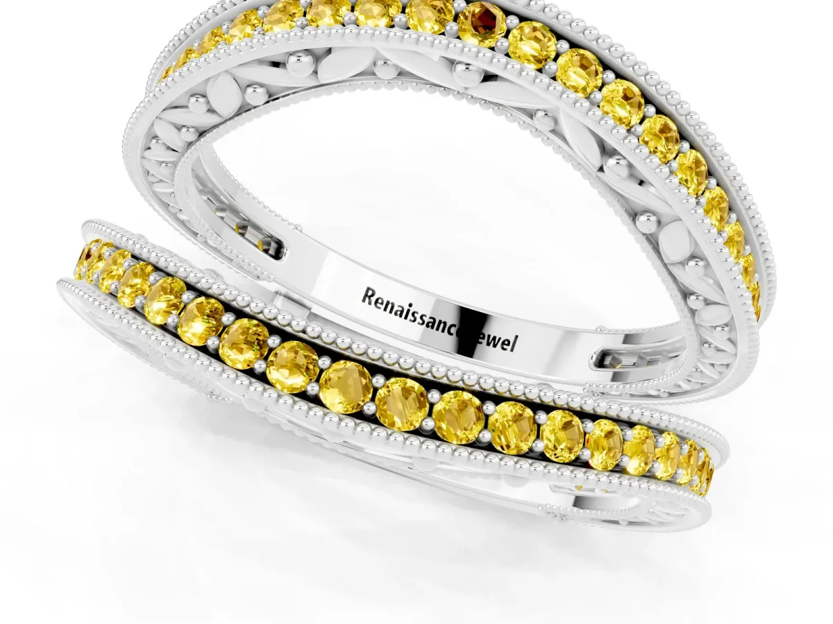 Round Yellow Sapphire Milgrain Eternity Band with Channel Setting Silver