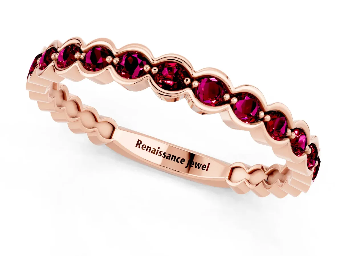 Round Garnet Bezel Set Eternity Band Rose gold