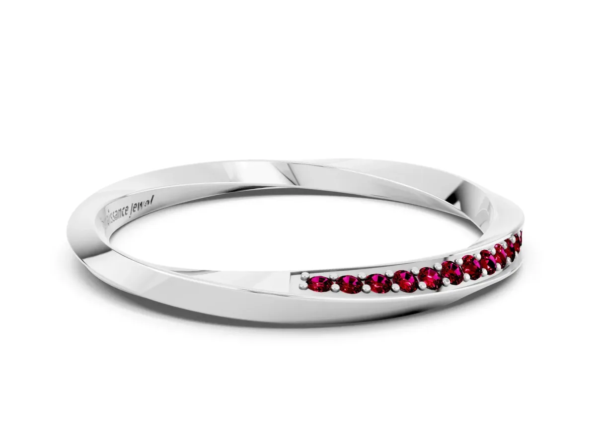 Pavé Round Garnet Twist Band White gold