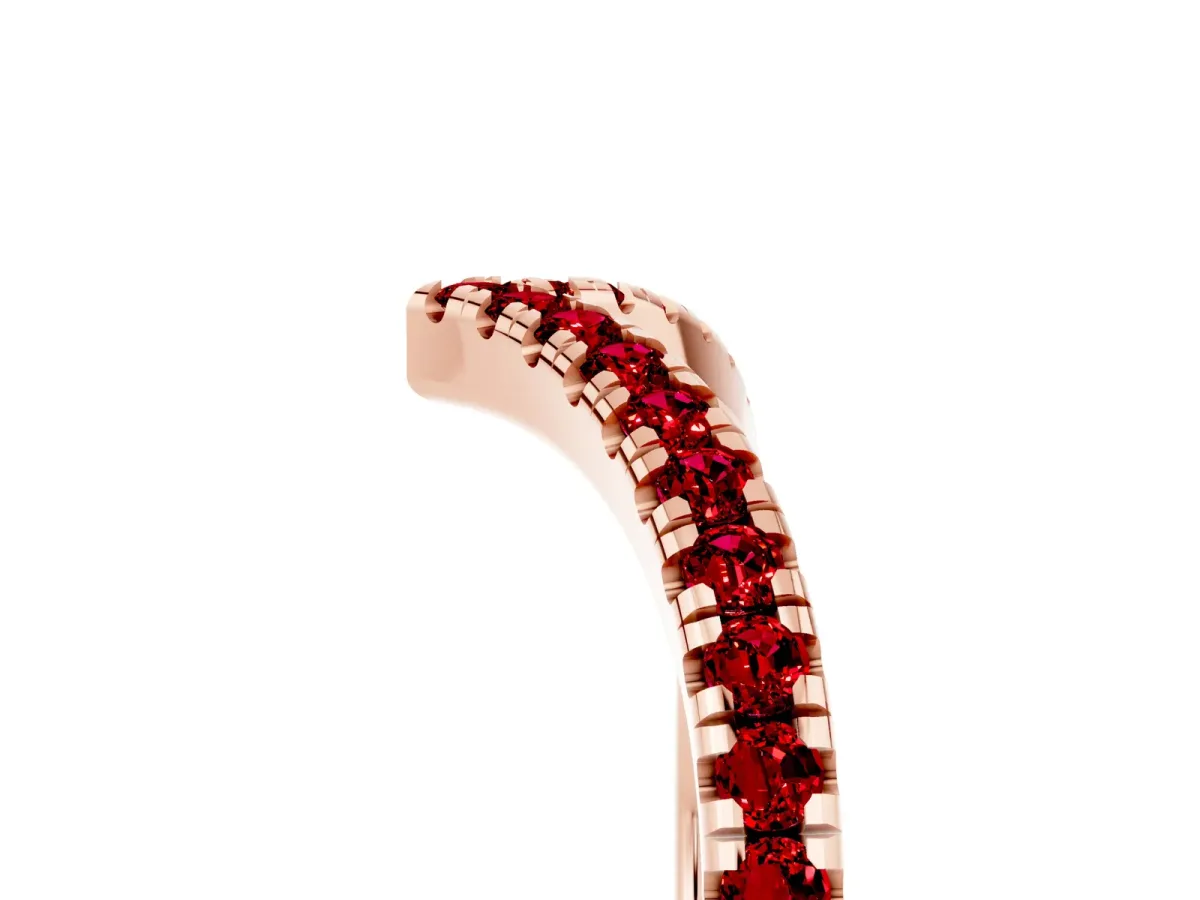 Pavé Round Ruby V-Shaped Chevron Band with Shared Prong Setting Rose gold