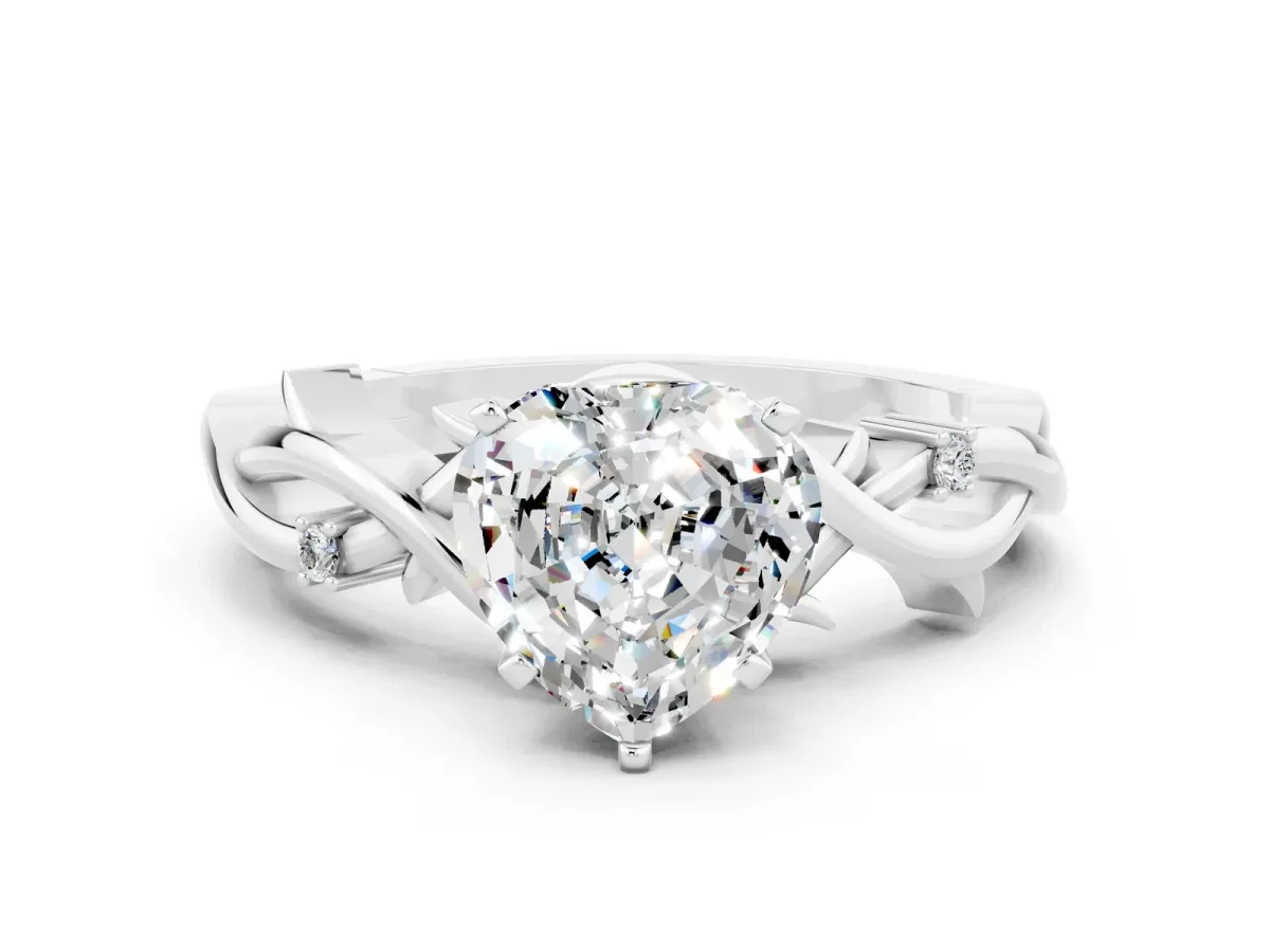 Heart Cut Moissanite Solitaire Ring with Twisted Band and Prong Setting Platinum