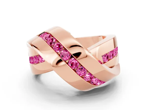 Pavé Round Pink Sapphire Crossover Band with Channel Setting Rose gold