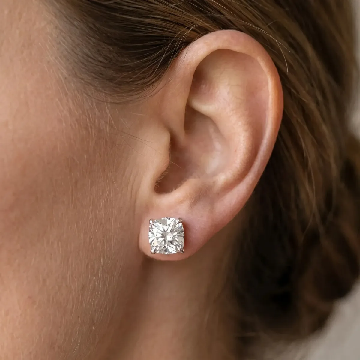 Cushion Cut Diamond Stud Earrings Silver