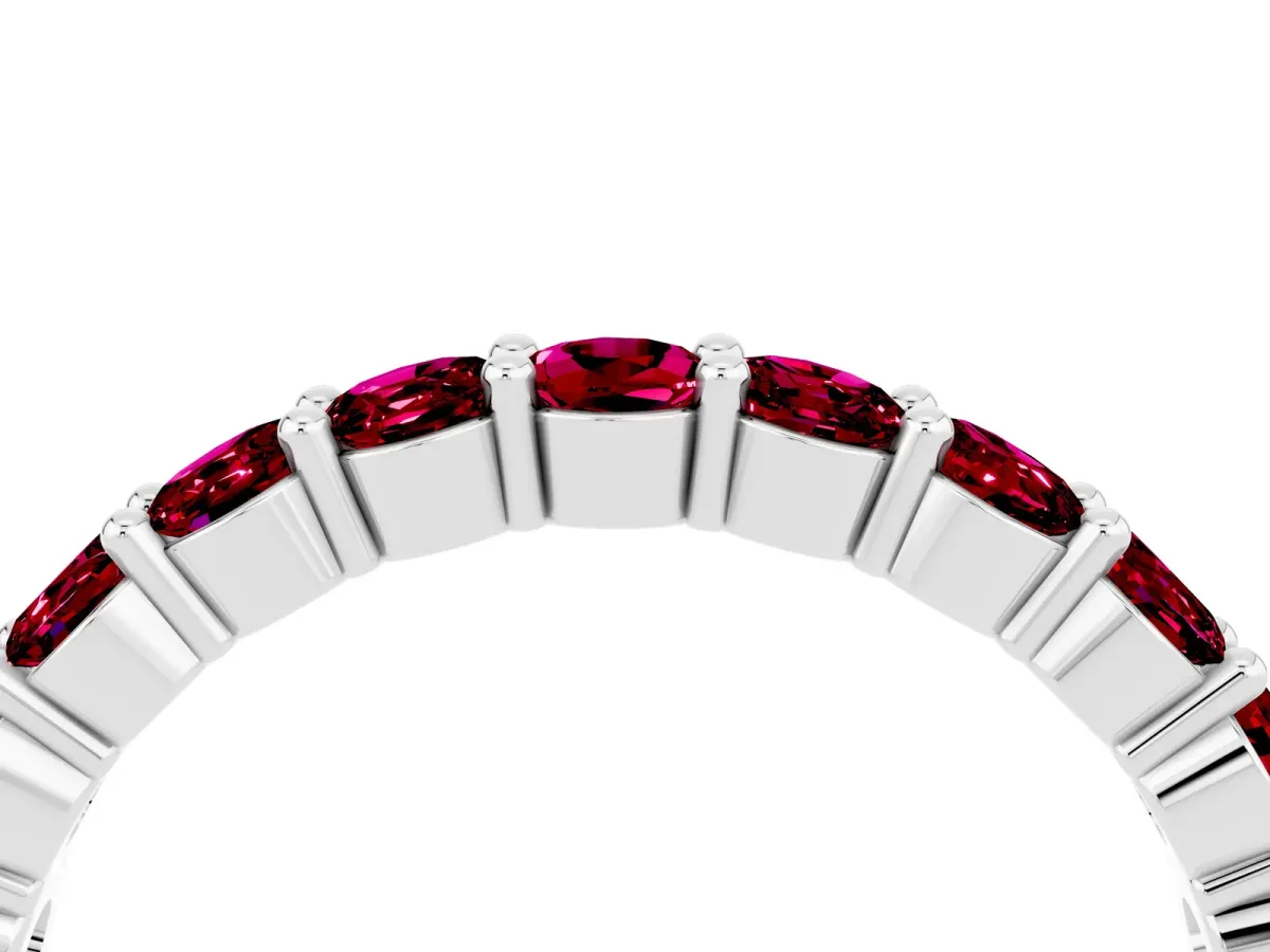 Round Garnet Half Eternity Band with Prong Setting Platinum
