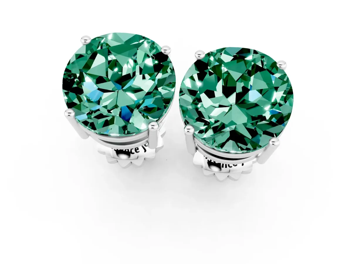 Round Cut Green Sapphire Stud Earrings White gold