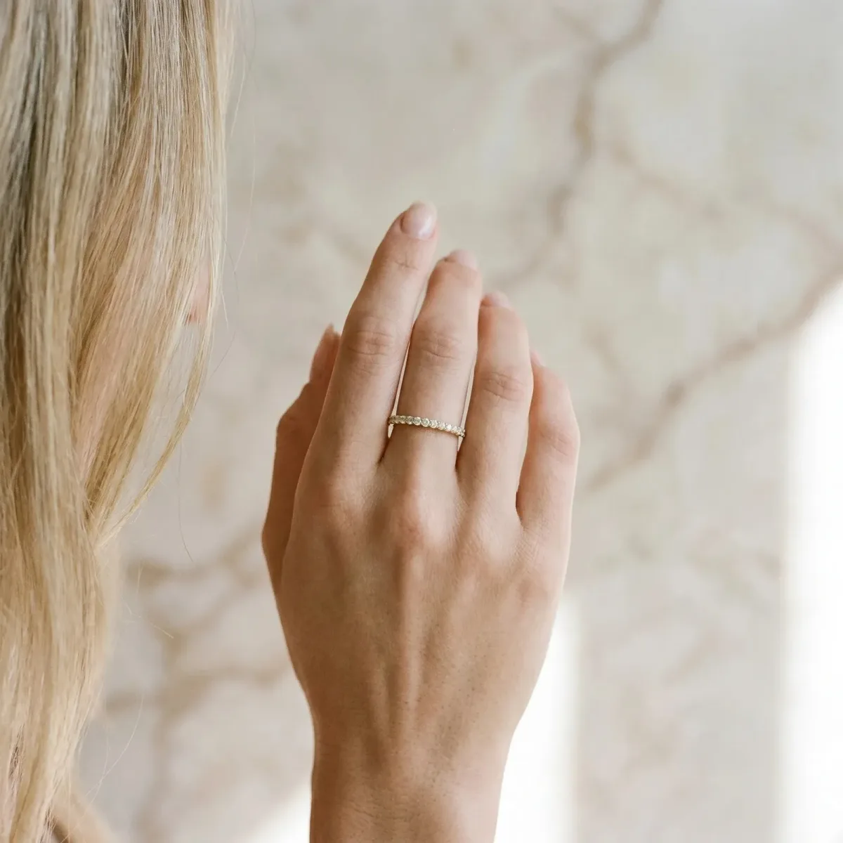 Round Diamond Pavé Set Thin Band Yellow gold