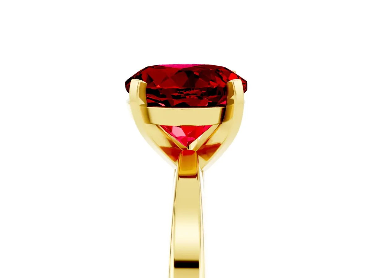 Round Cut Ruby Solitaire Engagement Ring with Classic Band and Four-Prong Setting Yellow gold