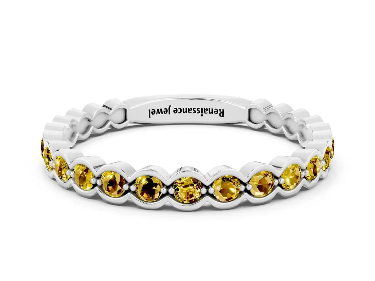 Round Yellow Sapphire Bezel Set Eternity Band Platinum