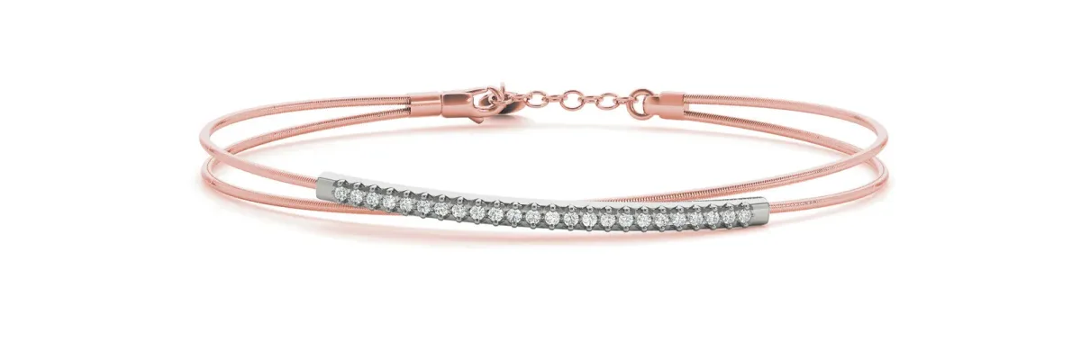 Round Cut Pave Diamond Double Wire Bracelet with Channel Setting Rose gold