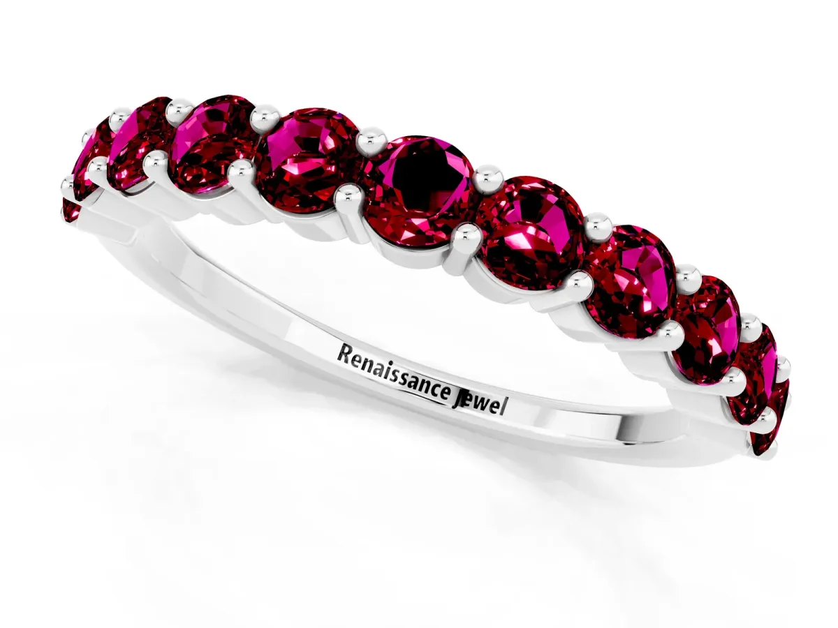Round Garnet Half Eternity Band with Prong Setting Platinum
