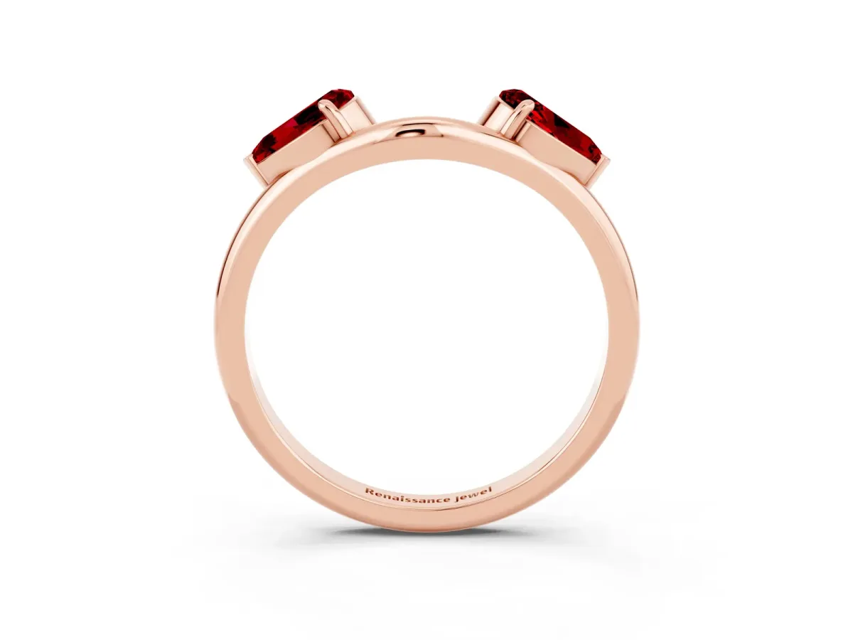 Two-Stone Pear Ruby Bypass Ring with Prong Setting Rose gold