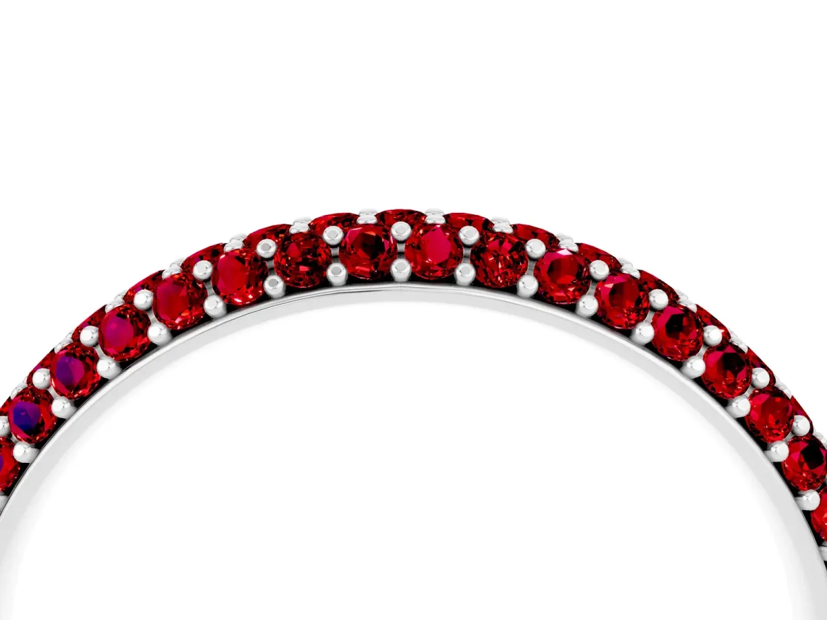 Round Ruby Pavé Eternity Band with Shared Prong Setting White gold