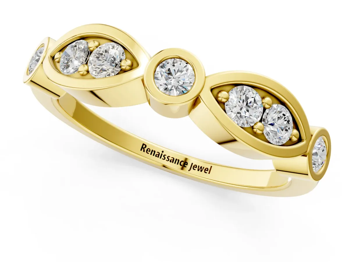 Bezel Set Round Diamond Marquise Band Yellow gold