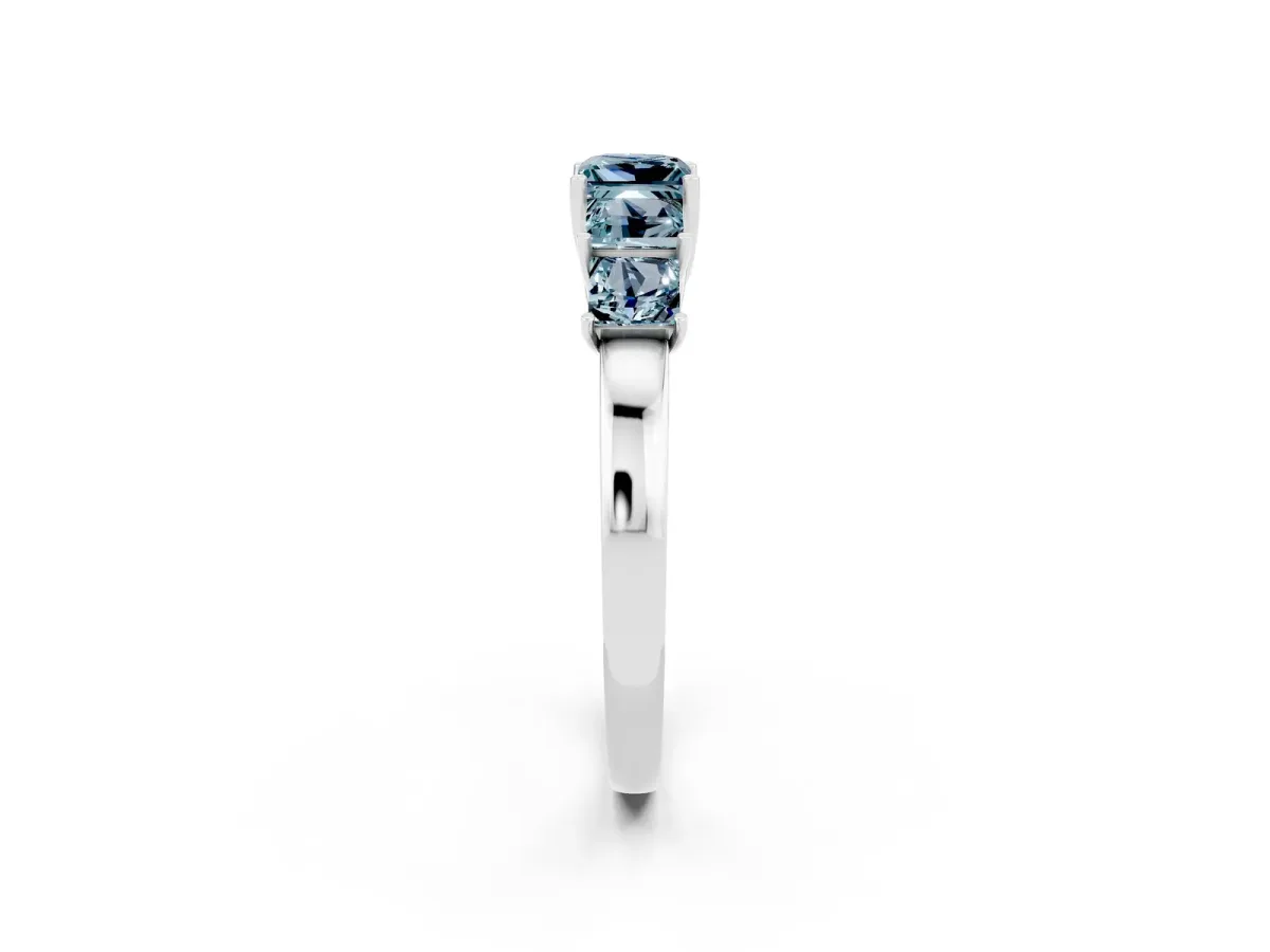 Princess Cut Five-Stone Aquamarine Ring with Classic Prong Setting Platinum