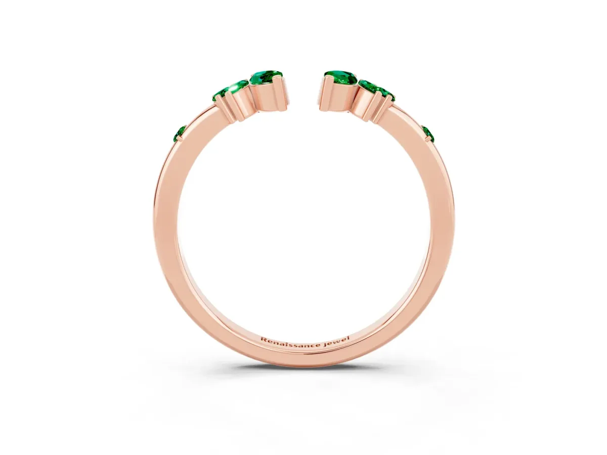 Open Marquise Cluster Emerald Band with Prong Setting Rose gold